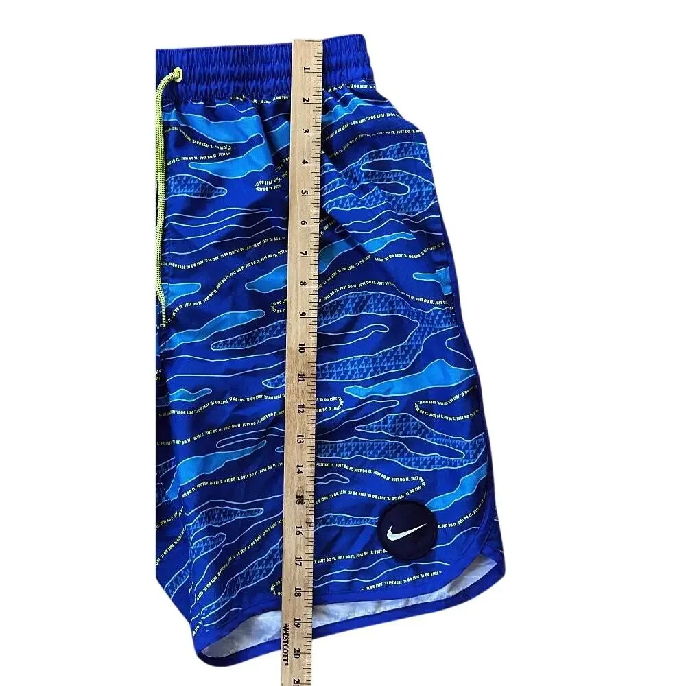 Nike Logo 'Just Do It' Lined Blue & Yellow Swim Shorts Trunks Men's Large